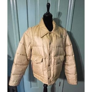 70s Tan Puffer Vest / Jacket Combo Size L VTG